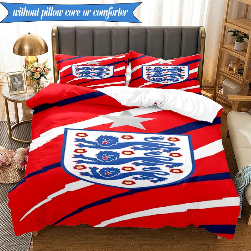 3PCS England Football Crest Printed Soft Bedding Set,Including 1pc Duvet Cover And 2pcs Pillowcases Perfect for Bedroom, Dormitory, Fan gift