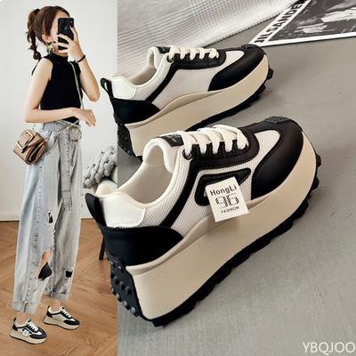 Весенне-осенние женские новые модные спортивные туфли на толстой подошве, увеличивающие рост, противоскользящие, сетчатые, дышащие, повседневные туфли