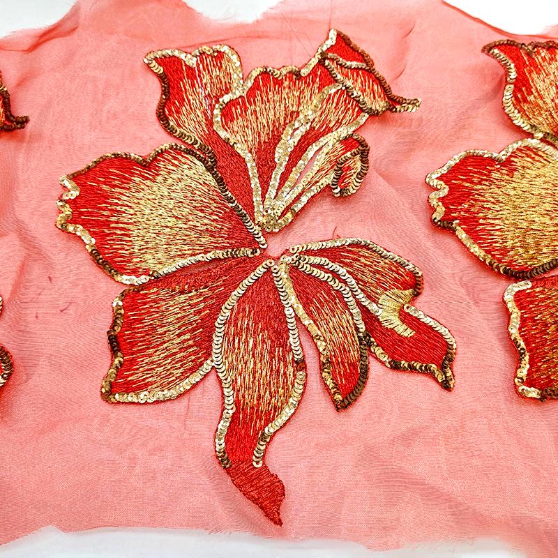 1PC Dress Accessory Bag Decor Flower Strips Sequin Flower Embroidery Patches DIY Sewing