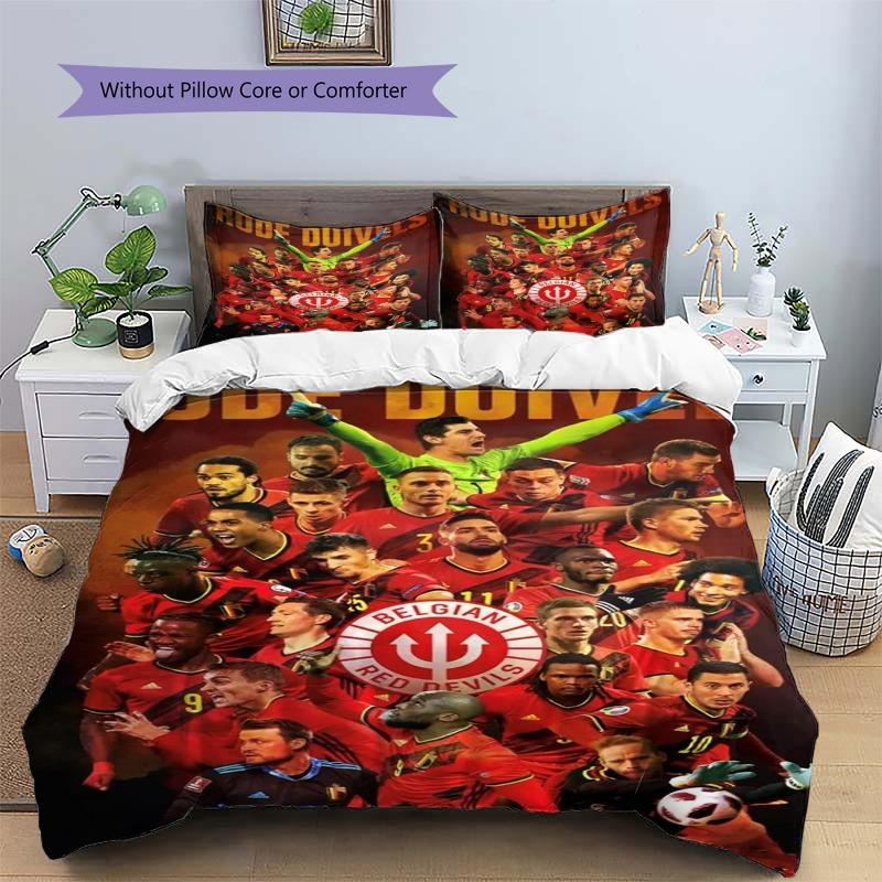 Belgium Red Devils National Football Team Portrait Print 3 Pieces Duvet Cover Set Belgian Soccer Bedding Bedroom Decor Without Pillow Core Comforter