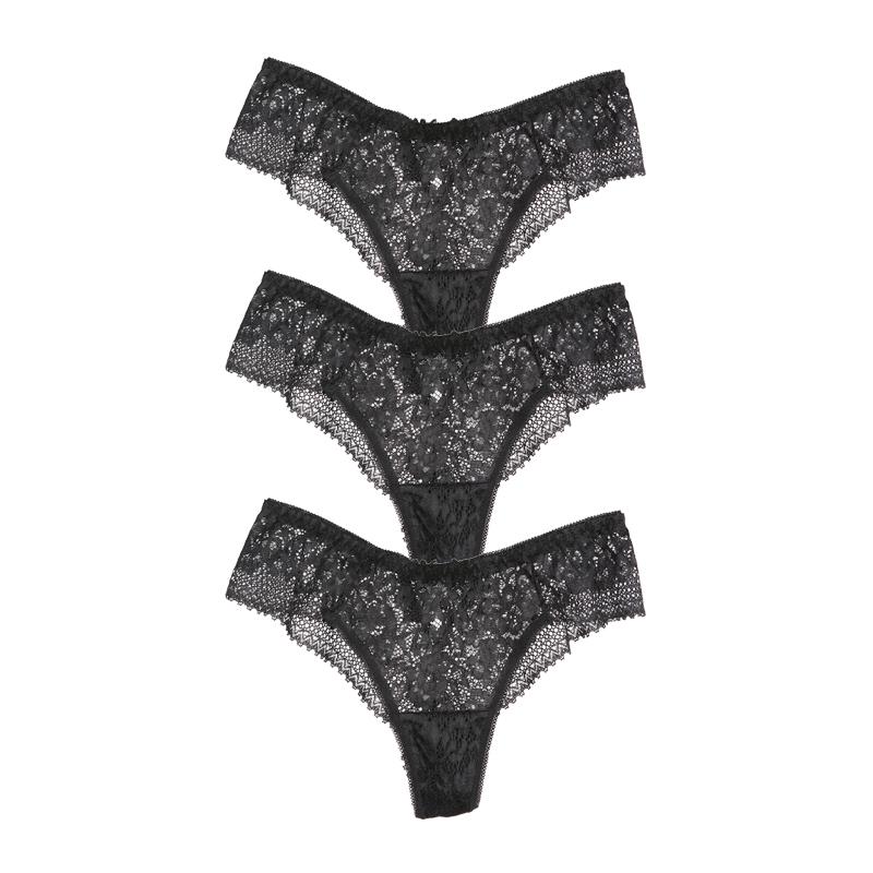 CINOON 3 шт./лот сексуальные водорастворимые кружевные женские трусики полые стринги вышитые стринги с низкой талией полуобернутые бедра Т-образные бикини трусы