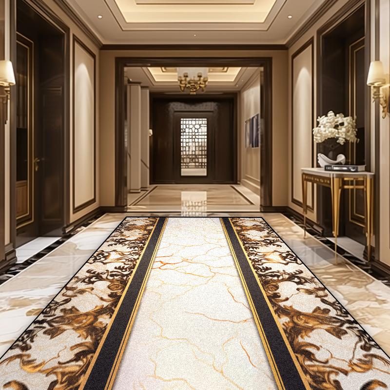 European Luxury Golden Corridor Soft Carpet Villa Aisle Stair Decoration Area Rug Washable Hotel Porch Entry Floor Mat Non-slip