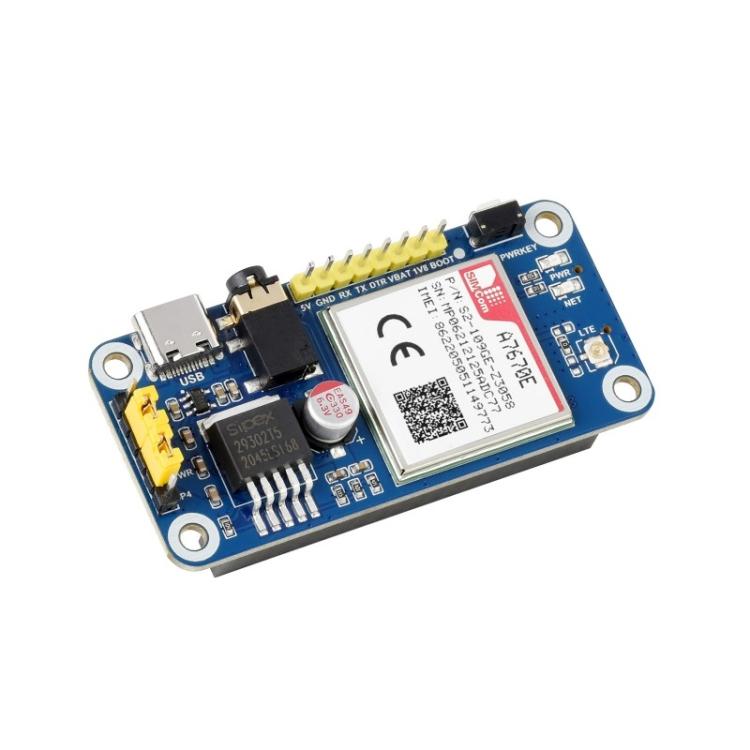 Waveshare Многодиапазонный 2G GSM / GPRS LBS A7670E LTE Cat-1 HAT для Raspberry Pi, для Европы, Юго-Восточной Азии, Западной Азии, Африки, Китая, Южной Кореи