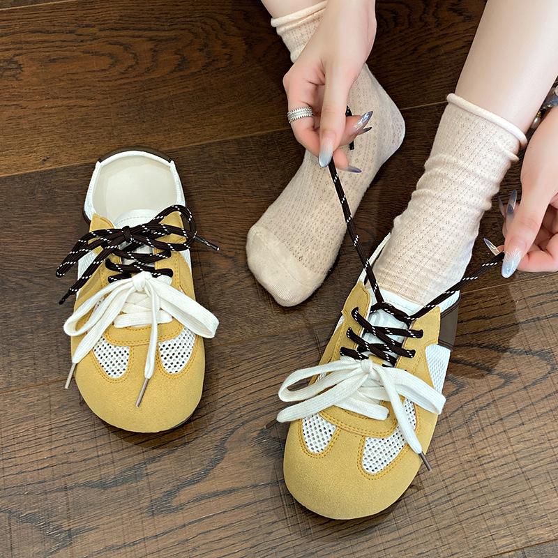 Baotou Half Slippers Women's 2025 New Summer One-pedal Little White Slippers Two-color Shoelaces Without Heels Dexun Shoes