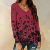 Женская мода повседневная блузка с длинным рукавом и цветочным принтом, V-образным вырезом и карманами