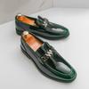 Весна Роскошный Бренд Мужские Лакированные Кожаные Удобные Дышащие Остроносые Мужские Туфли на Блочном Каблуке Банкетные Деловые Повседневные Кожаные Туфли