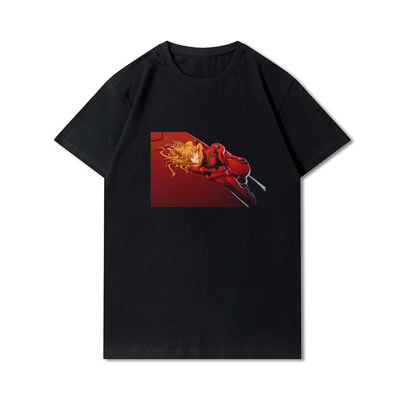 Мужская хлопковая футболка премиум-класса Harajuku Evangelion Asuka Poster Аниме Рубашка Футболки с принтом Забавный стиль с круглым вырезом Хлопковая футболка Повседневные футболки