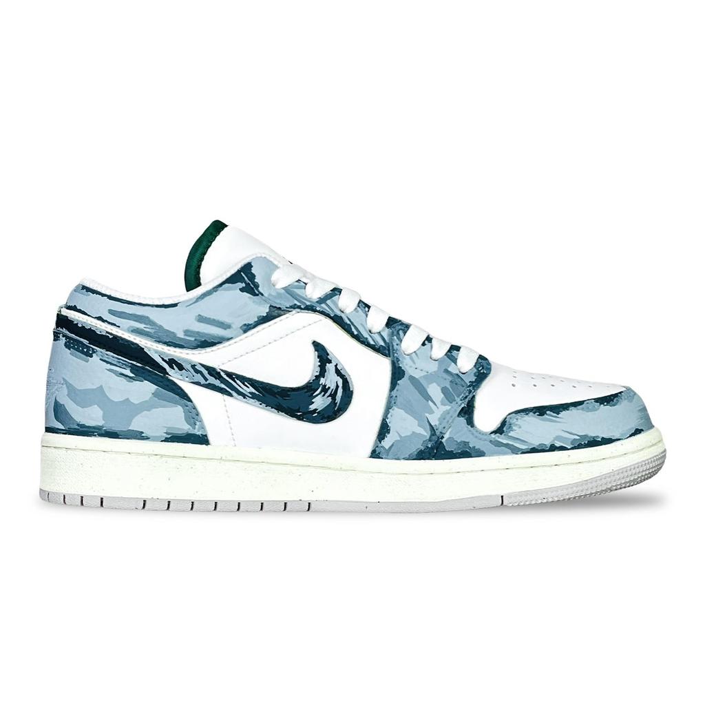 Jordan Air Jordan 1 Slip Resistant Abrasion Resistant Low top Vintage Basketball Shoes Unisex Blue FQ7687-300(Team528-)