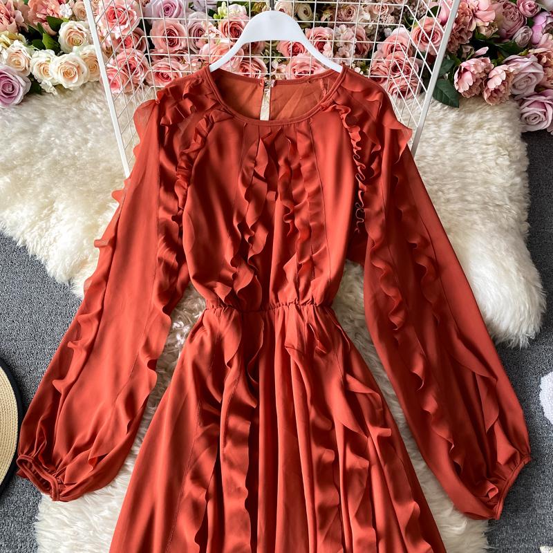 RUGOD 2025 Весна Новое Темпераментное Платье Грибок Женское Платье с Высокой Талией, Длинным Рукавом, V-образным Вырезом, Шифоновое Французское Платье