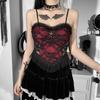 Gothic Sexy Red Lace Corcet Crop Tops Patchwork Mesh Zipper Camis Tank Top