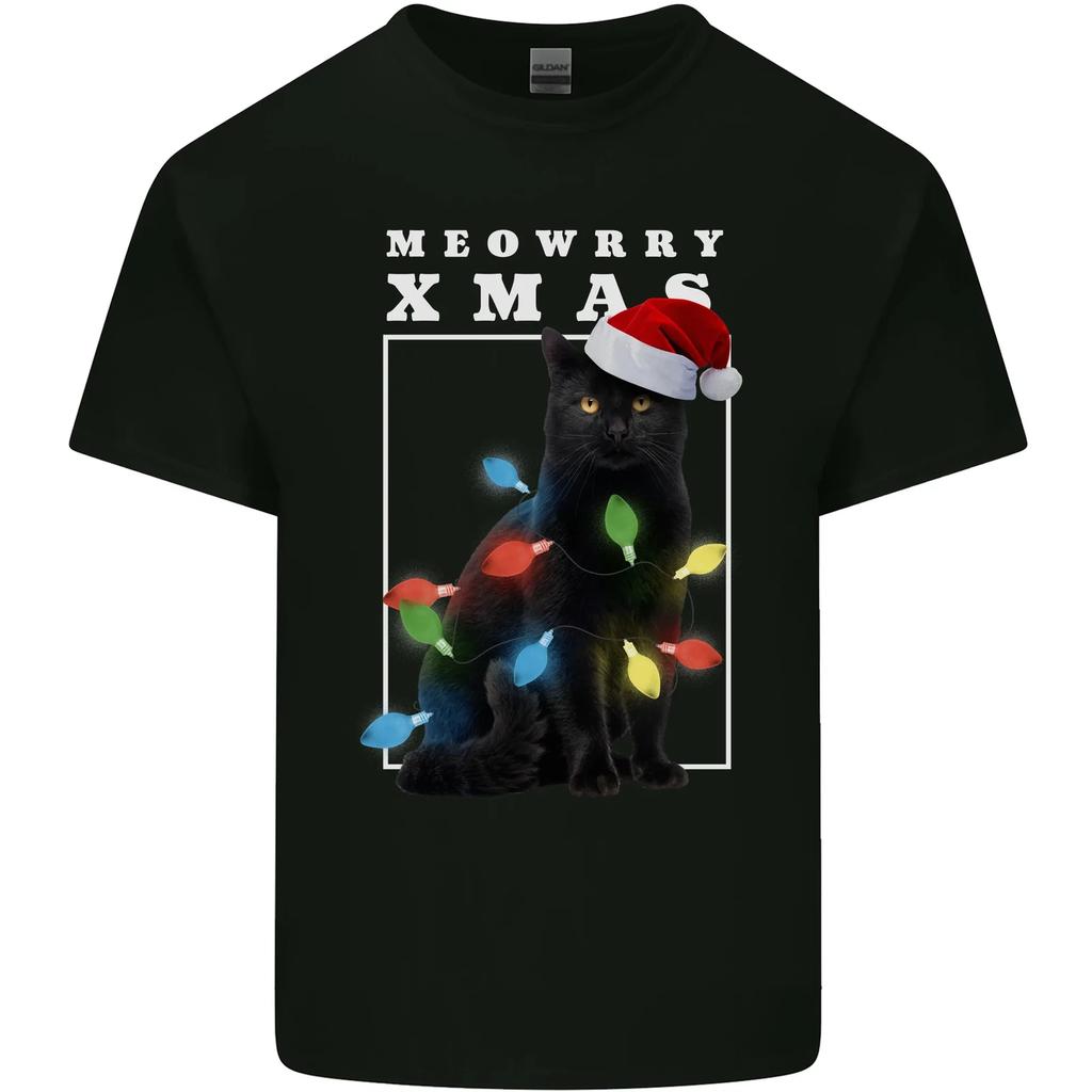 Meowy Christmas Tree Funny Cat Xmas Kids T-Shirt Childrens