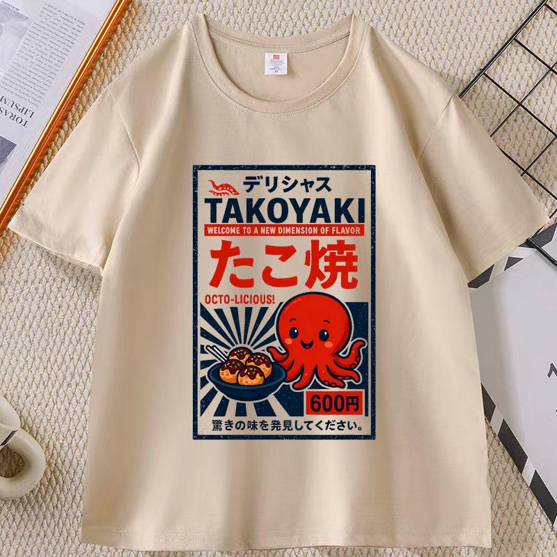 Japanese Street Food T-shirt Osaka Dotonbori Octopus Printed Tshirt Takoyaki Anime Short Sleeve Tees Round Neck Summer Clothes