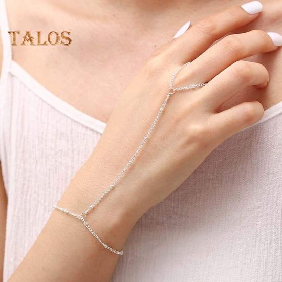 Women Bracelet Ring Integrated Alloy Retro Hand Chain Bracelet Ring Hollow Chain Finger Ring Slave Bracelet Boho Beach Jewelry Gift