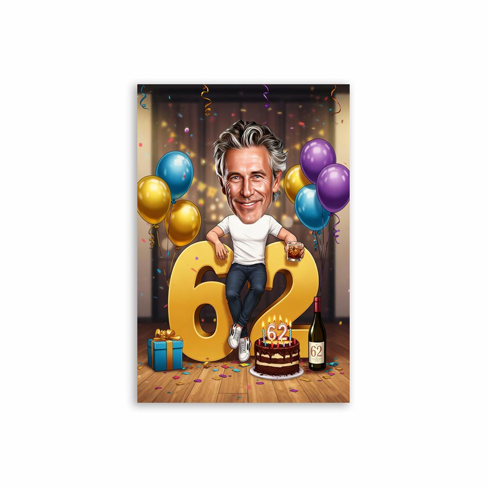 Personalized 60th Cartoon Portrait Poster 68th Caricature Prints Cartoon Portrait Canvas Painting Man Birthday Funny Art Gifts