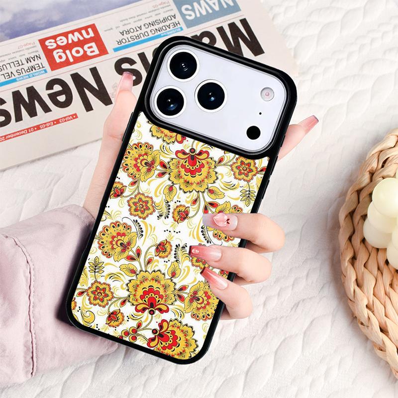 Khokhloma Russian Pattern Flower soft Phone Case For IPhone 17 16e 15 14 13 12 11 Pro Max Air Mini Soft Protective Cover