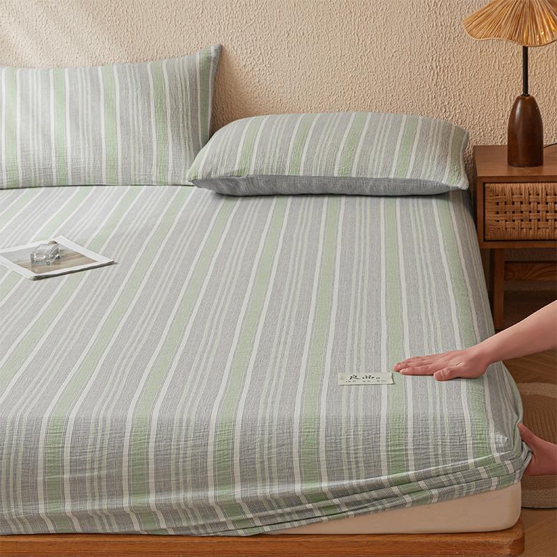 A-Class Full Cotton Double-Layer Wrinkled Yarn Fitted Bed Sheet