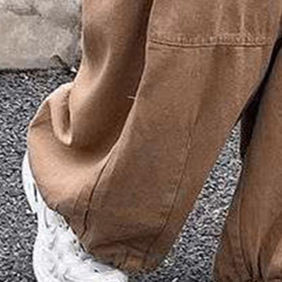 Men Pants with Multi Pockets Elastic Waist Wide Leg Oversized Vintage Cargo Pants Solid Color Streetwear Slacks for Outdoor Hiking Camping