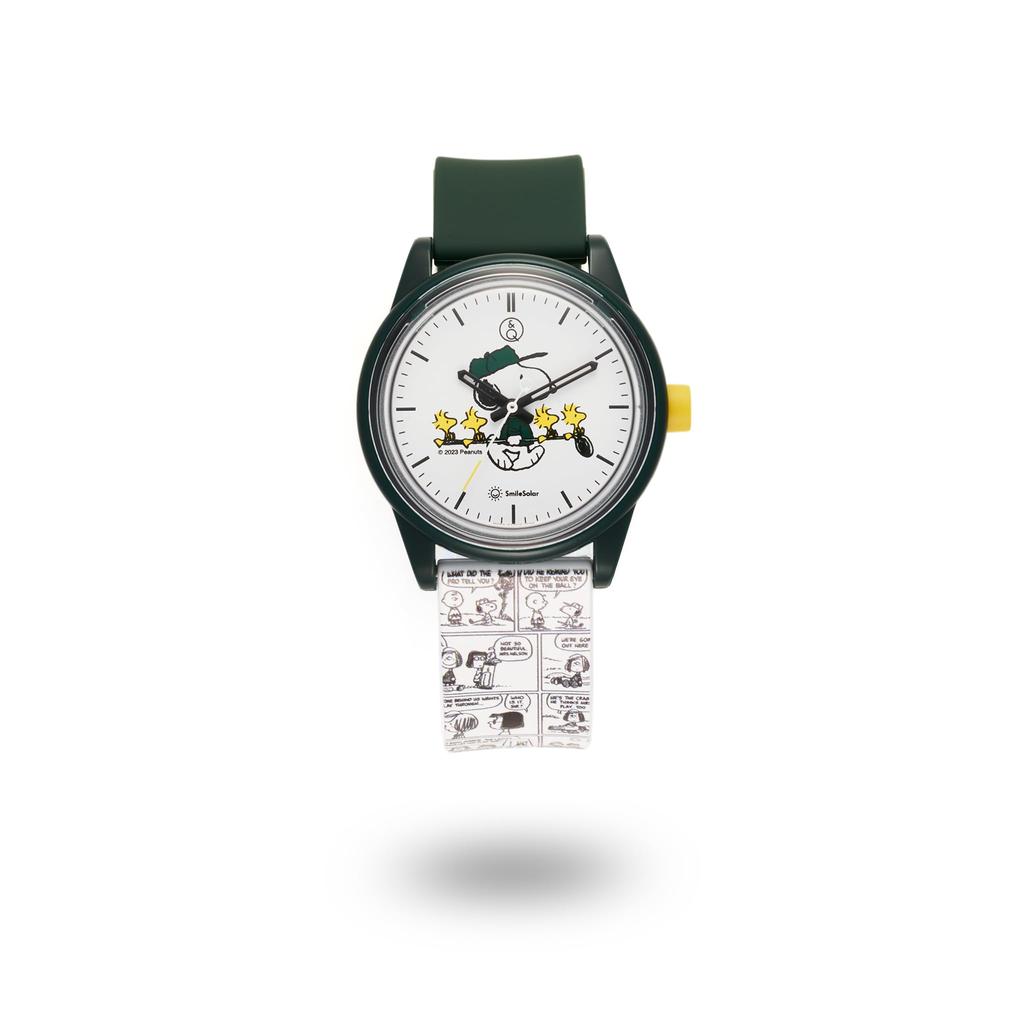 And Cue Smile Watch PEANUTS COLLECTION FOREST GOLF Ladies Green X Yellow M [Cue Solar]