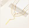 Luxury 18K Gold Plated Stackable Layered Lariat Necklace, Colorful Bead CZ Vertical Bar Dainty Jewelry Non Tarnish