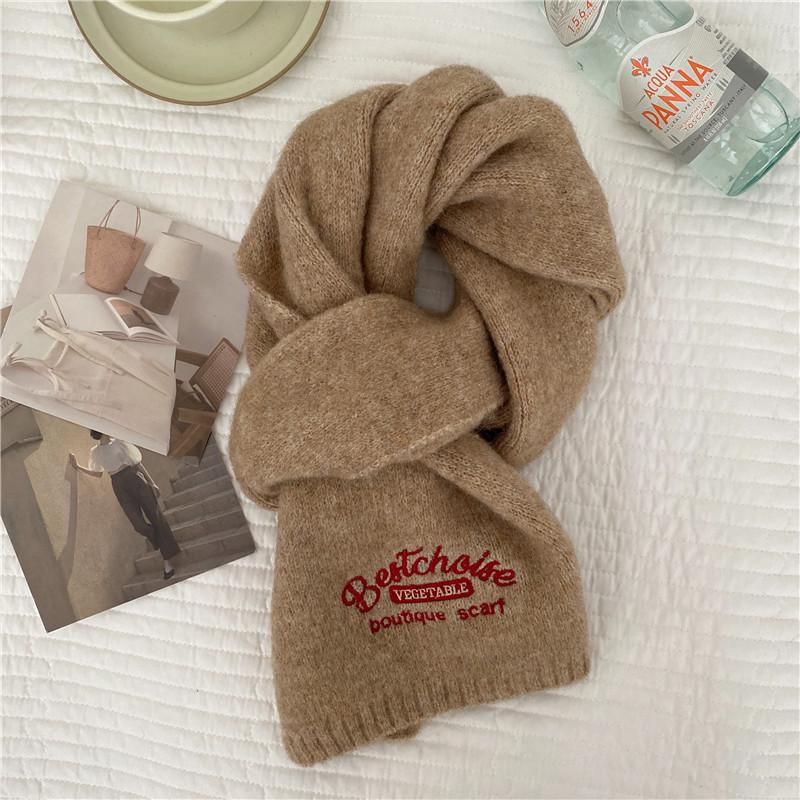 Korean-Style Green and Red Knit Scarf: Simple, Literary, Warm, Imitation Cashmere for Couples, Perfect for Autumn and Winter