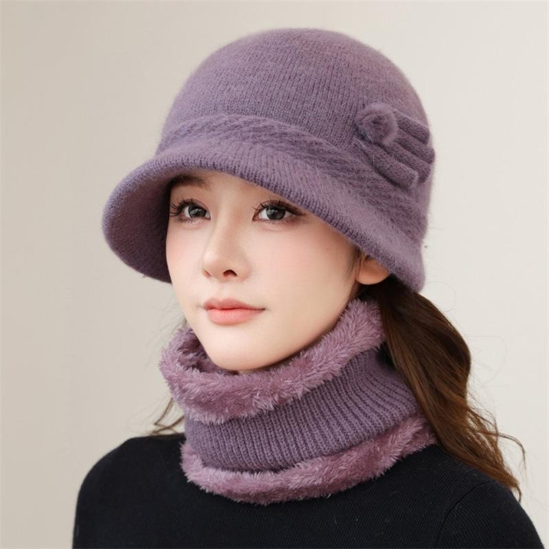Winter new knitted wool hat women's ear protection warm pullover hat with scarf fashionable versatile cold hat winter