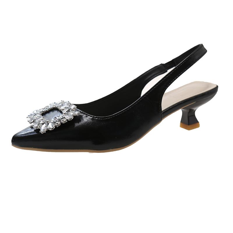 Летние женские босоножки, новые женские туфли, острый носок, неглубокие туфли телесного цвета с розовыми бриллиантами, низкий каблук, ремешки сзади, женские туфли