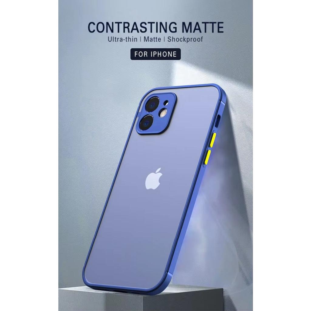 Luxury Shockproof Armor Matte Case For iPhone 11 12 13 14 15 16 Pro Max XR XS X Plus SE Mini Silicone Bumper Clear Hard PC Cover