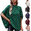 Women's Loose Polka Dot Sleeved Top Casual Standing Collar Pullover Pleated Shirt