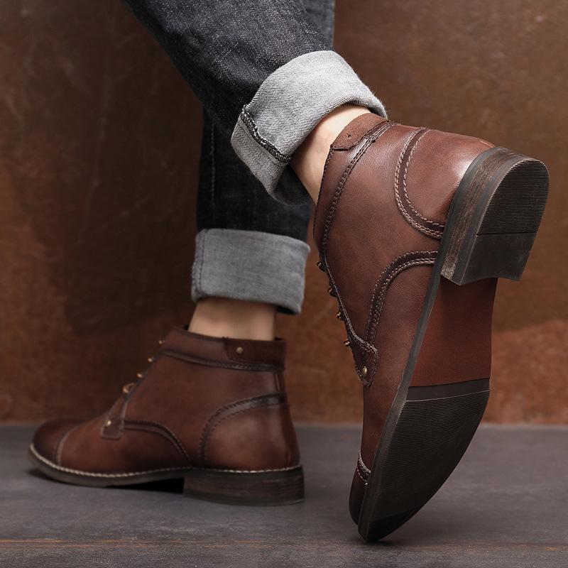 Модные мужские кожаные ботинки ручной работы в стиле ретро 2024 года, новые осенние мужские туфли большого размера 38 46, повседневные британские базовые мужские ботинки в стиле вестерн s98