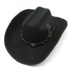Woolen Black And White 9.5Cm Along Hemming Top Hat Feathers Western Cowboy Hat Riding Hat Men'S And Women'S Leisure