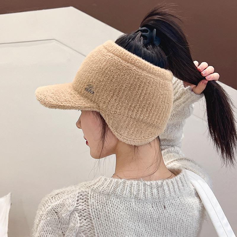 New Women Soft Winter Hat Faux Fur Warm Ponytail Cap Fashion Decorate Beanie Hat For Female Casual Earflap Knitted Hat