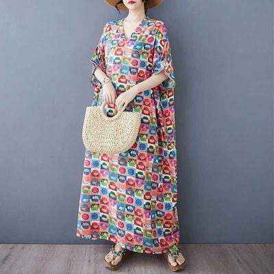 Летнее цветное дорожное платье с V-образным вырезом в стиле ретро, длинная юбка, хлопок-лен
