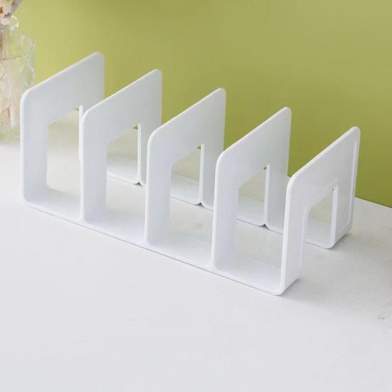 Desk Boodend Storage Organizer Book Support Stand with 4 Vertical Compartments Plastic File Sorter Rack for Book Magazines