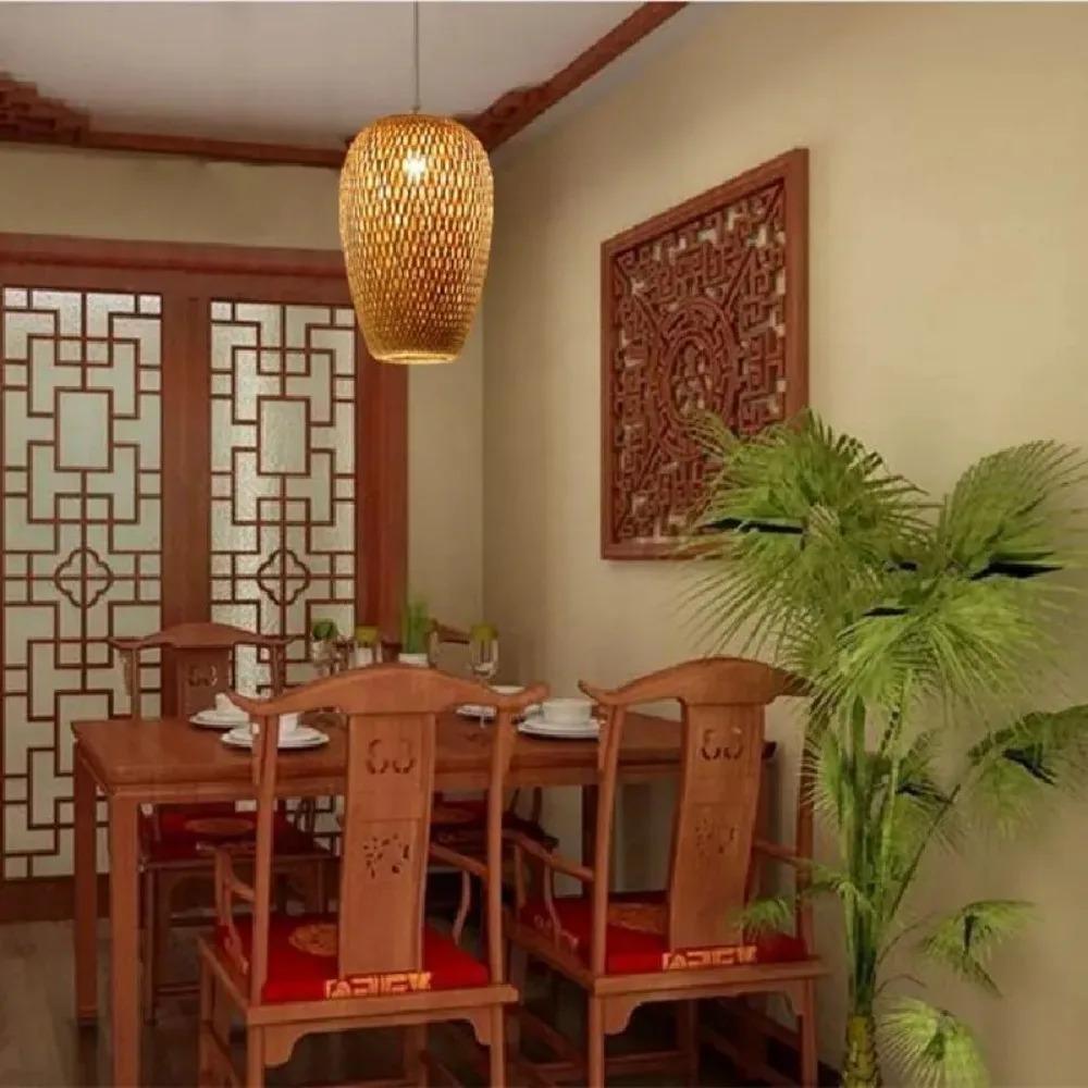 Newest Bamboo Pendant Lamps Ceiling Lights Rattan Wicker Lustre Hand Knit Braiding Suspended Home Dining Braided Decoration