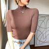 Cotton T-shirts For Women Turtleneck Short Sleeve Casual Elastic Slim Tee Shirts