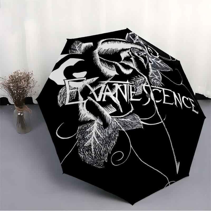 1pc Evanescence Roses Automatic Umbrella 8-Rib Portable Folding Black Iron Frame for Outdoor, Beach, Travel a0905194