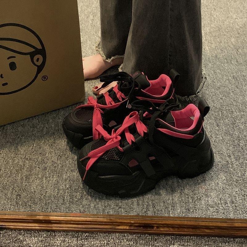 Fashion Trendy Dad Shoes Women New Hollow Out Breathable Versatile Lightweight Thick Soled Casual Sports Vulcanized Shoes Sneakers