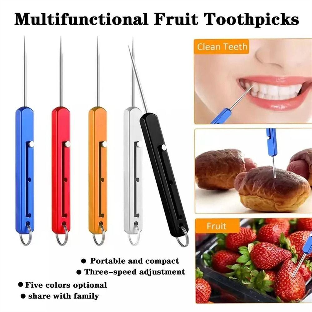 Telescopic Titanium Toothpicks Push-pull Fruit Toothpick Convenient Metal Toothpick Camping Tool