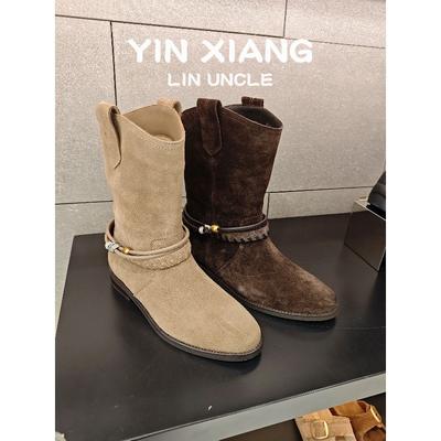 Версия из коровьей кожи~ ретро пасторальные ковбойские сапоги женские новые модные тонкие сапоги универсальные дезерты сапоги средней высоты