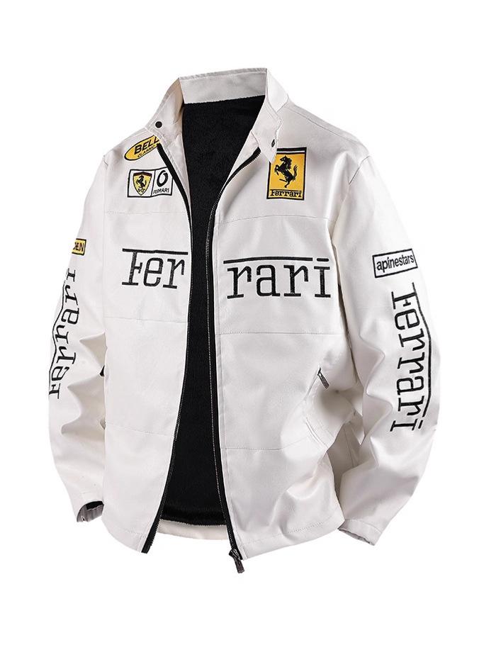 Гоночный костюм F1 в американском стиле: Вышитая кожаная мотоциклетная куртка PPU для зимы - Унисекс