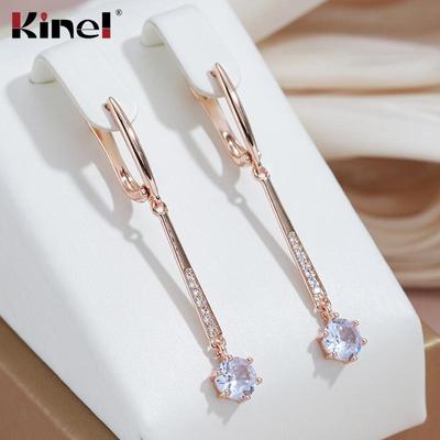 Kinel винтажные длинные серьги цвета розового золота с цирконом, ювелирные изделия с подвеской