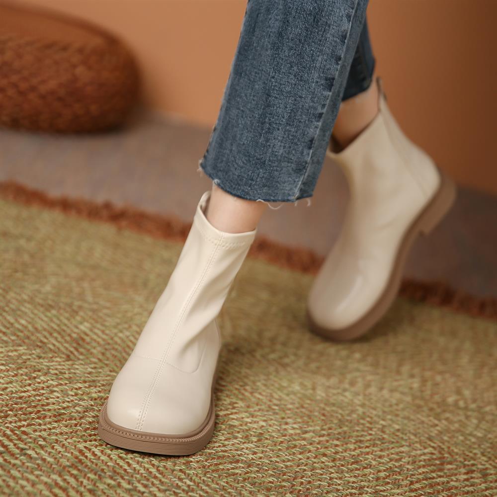 Модные ботильоны на платформе женские 2024 зима всесезонные с круглым носком эластичные женские туфли на толстой подошве средней высоты осенние ботинки на платформе и каблуках