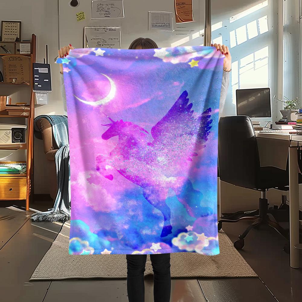 1Pc Galaxy Uni-horse Print Flannel Blanket, High quality Comfortable for All Seasons, Home Decor, Warmth and Comfort, Perfect for Gifts