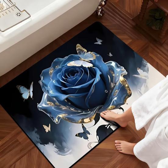 Yousheng 3D Коврик для пола с розой, Цветочный узор, Нескользящий коврик для ванной, Реалистичная роза и бабочки, Коврик для ванной для прихожей, спальни, гостиной
