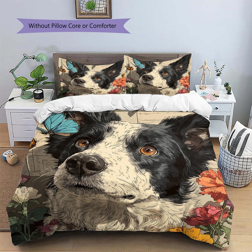 Border Collie Pattern Bedding Home Decoration Birthday Gift (1 * duvet cover + 2 * pillowcase, without core)