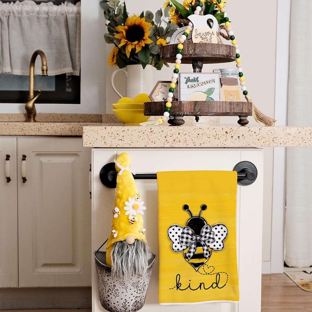 ARKENY Yellow Bee Summer Kitchen Towels Dish Towels Set of 2,Be Kind Spring Hand Towels 18x26 Inch Drying Dishcloth,Farmhouse Home Seasonal Holiday