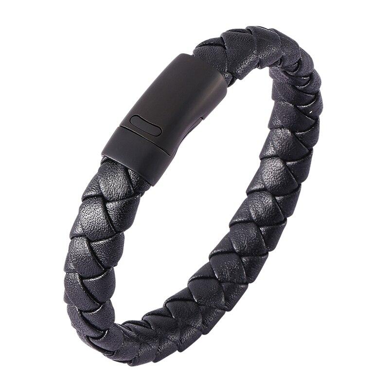 New Punk Leather Bracelet Men Jewelry Stainless Steel Clasp Bracelets Bangles Fashion Boyfriend Gift