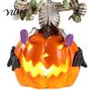 Spooky Haunted House Prop Swing Skeleton with Lighted Pumpkin, Light-up Ornament, Halloween Garden Tree Decor Hanging Statue for Indoor Front