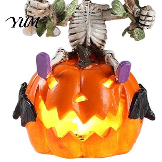 Spooky Haunted House Prop Swing Skeleton with Lighted Pumpkin, Light-up Ornament, Halloween Garden Tree Decor Hanging Statue for Indoor Front