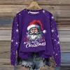 Women's Fashion Round Neck Pullover Plunging Sleeve Tee Christmas Printed Top